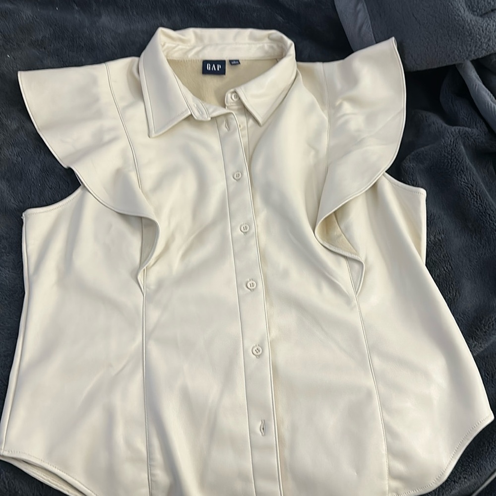 Gap Womens Vegan Leather Flutter Button Down